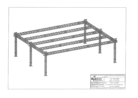 Gril Technique de 19,5 m x 14,5m en poutre treillis S500 sur 6 mâts de 6,10 mètres en S400