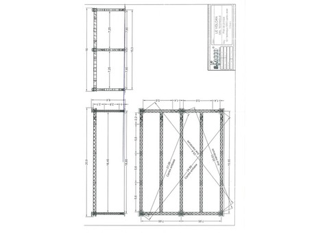 Gril Technique de 19,5 m x 14,5m en poutre treillis S500 sur 6 mâts de 6,10 mètres en S400