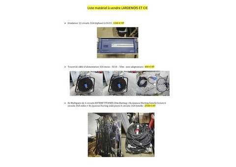 vends matériel divers, pieds, ponts lumières câbles électrique, gradins, etc.