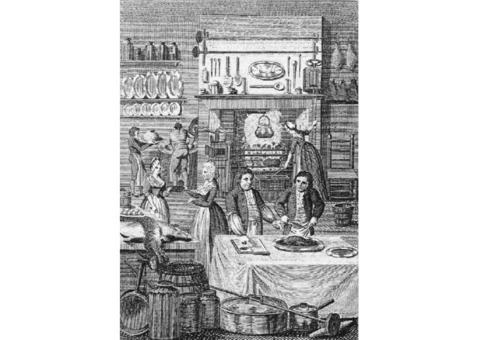 Trompe lœil cuisine avec cheminée ustensiles 17eme siècle