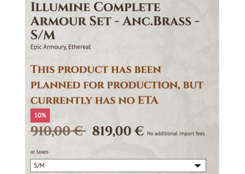 Armure complète métal doré Chevalier Epic Armoury style Heroic Fantasy Faite mainTaille SM