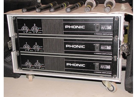 Rack 6 unités contenant 3 amplis PHONIC MAX860