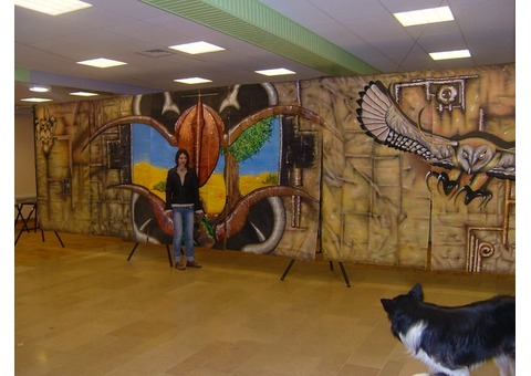 Grande toile décor peinte 6 m x 25 m artiste Élise Poinsenot