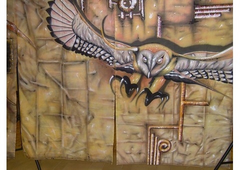 Grande toile décor peinte 6 m x 25 m artiste Élise Poinsenot