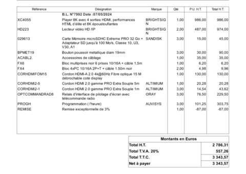 LOT MEDIAPLAYER BRIGHSTSIGN X3 avec commande
