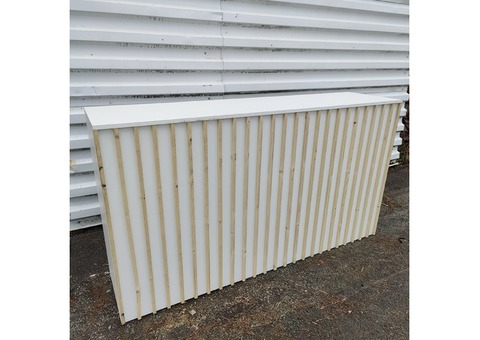 Comptoir bar stratifié blanc façade tasseaux bois