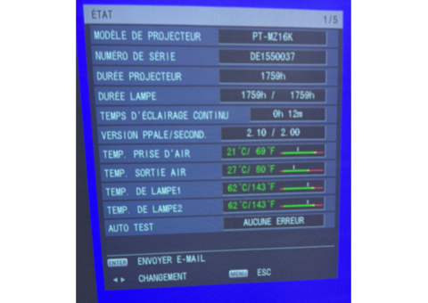 Panasonic PTMZ16KLB 16 000 lumens optique ETEMW500 Seulement 1 758 h