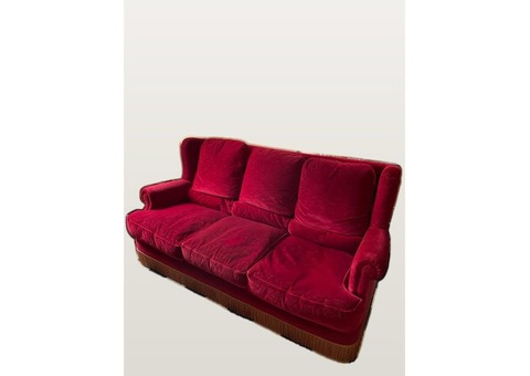 Ensemble de salon vintage Burov canapé 3 places et 2 fauteuils en velours rouge bordeaux