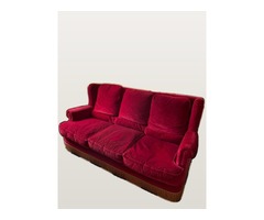 Ensemble de salon vintage Burov canapé 3 places et 2 fauteuils en velours rouge bordeaux