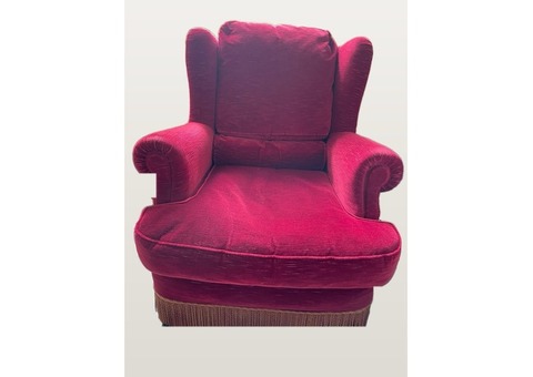 Ensemble de salon vintage Burov canapé 3 places et 2 fauteuils en velours rouge bordeaux