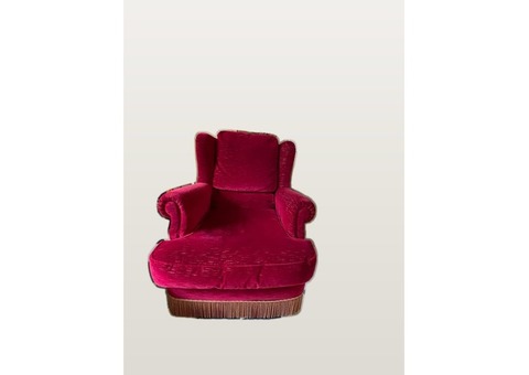 Ensemble de salon vintage Burov canapé 3 places et 2 fauteuils en velours rouge bordeaux